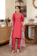 Summer Scent By Nine Needles Stitched 3 Piece Summer Suit-Scarlet-NP-10