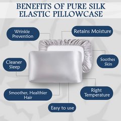 Organic Roots Pure Silk Pillow Case | Elastic | Hair & Skin | Grey Color