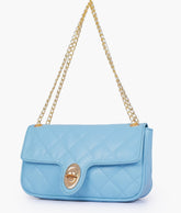 RTW Creation - Sky blue quilted small shoulder bag with chain
