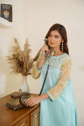 Gulbahar By Arha Eman Stitched Summer Suit-Sky Gleam – Blue Yellow 3 Piece Suit