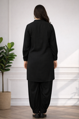 Madiha Gohar Stitched Co Ords Set-Solid Pleated-Black
