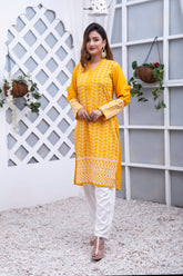 Silcot Stitched Winter Kurti-Amber Whitework Classic Kurti