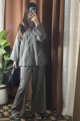 Urban Cut Garment-Dyed Cotton Co-Ord Set – Oversized Shirt & Wide Pants