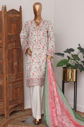 Bin Saeed Stitched 3 Piece Luxury Lawn With Bellbottom Suit-WC-2867- CREAM