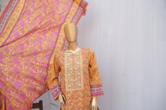 Girl woman Printed Embroidered Lawn Stitch Shirt Kurti Frock Cotton Dupatta Printed Trouser