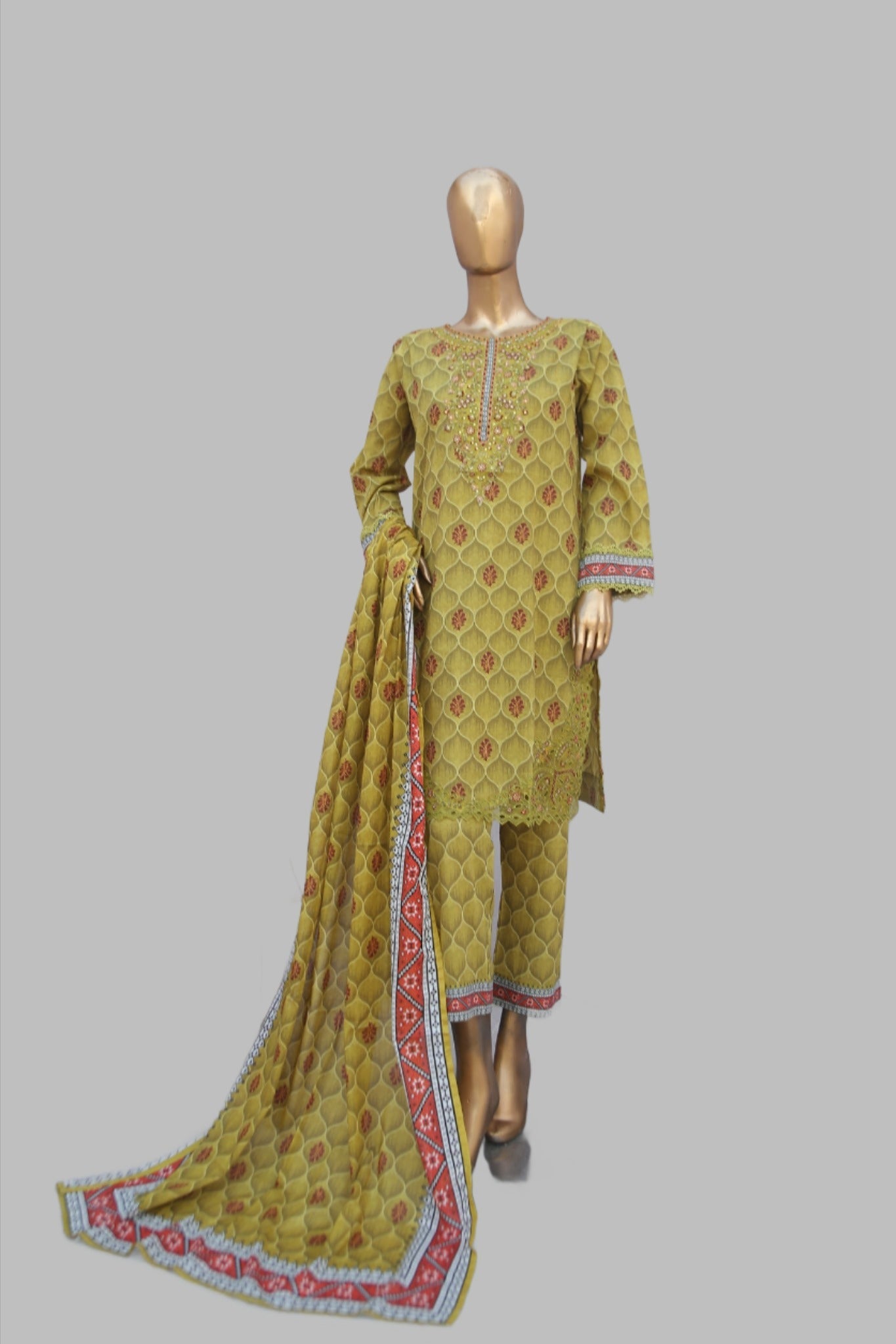 Girl woman Printed Embroidered Lawn Stitch Shirt Kurti Frock Cotton Dupatta Printed Trouser