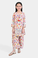 Urban Cut Girls Cotton Poplin Printed 2 Pcs Floral Candy-Multi