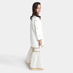 Urban Cut Girls Raw Silk 3Pcs Nikhaar-Ivory