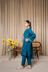 Aqs N Man Stitched 3 Piece Cotton Collection-Teal Tranquility - AM-014