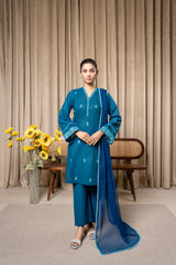 Aqs N Man Stitched 3 Piece Cotton Collection-Teal Tranquility - AM-014