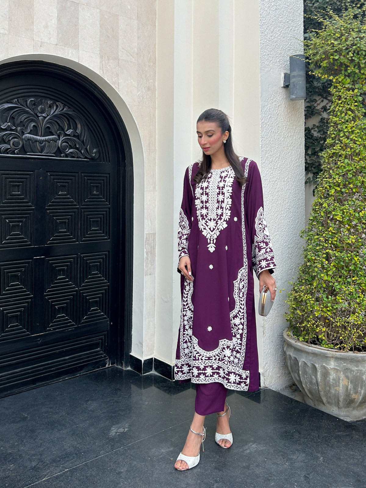 Manahils Stitched Purple Embroidered Two Pc