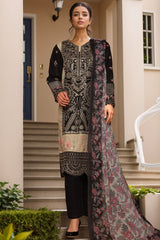 Bin Saeed Stitched 3 Piece Luxury Plain Cotton With Chiffon Dupatta Suit-SMPC-1874-Black