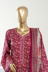 Bin Saeed Stitched 3 Piece Exclusive Printed Lawn Vol-09 Suit-LSM-2942-MAROON