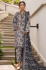 Bin Saeed Stitched 3 Piece Printed Cotton Vol-01 Suit-WC-2372-Grey