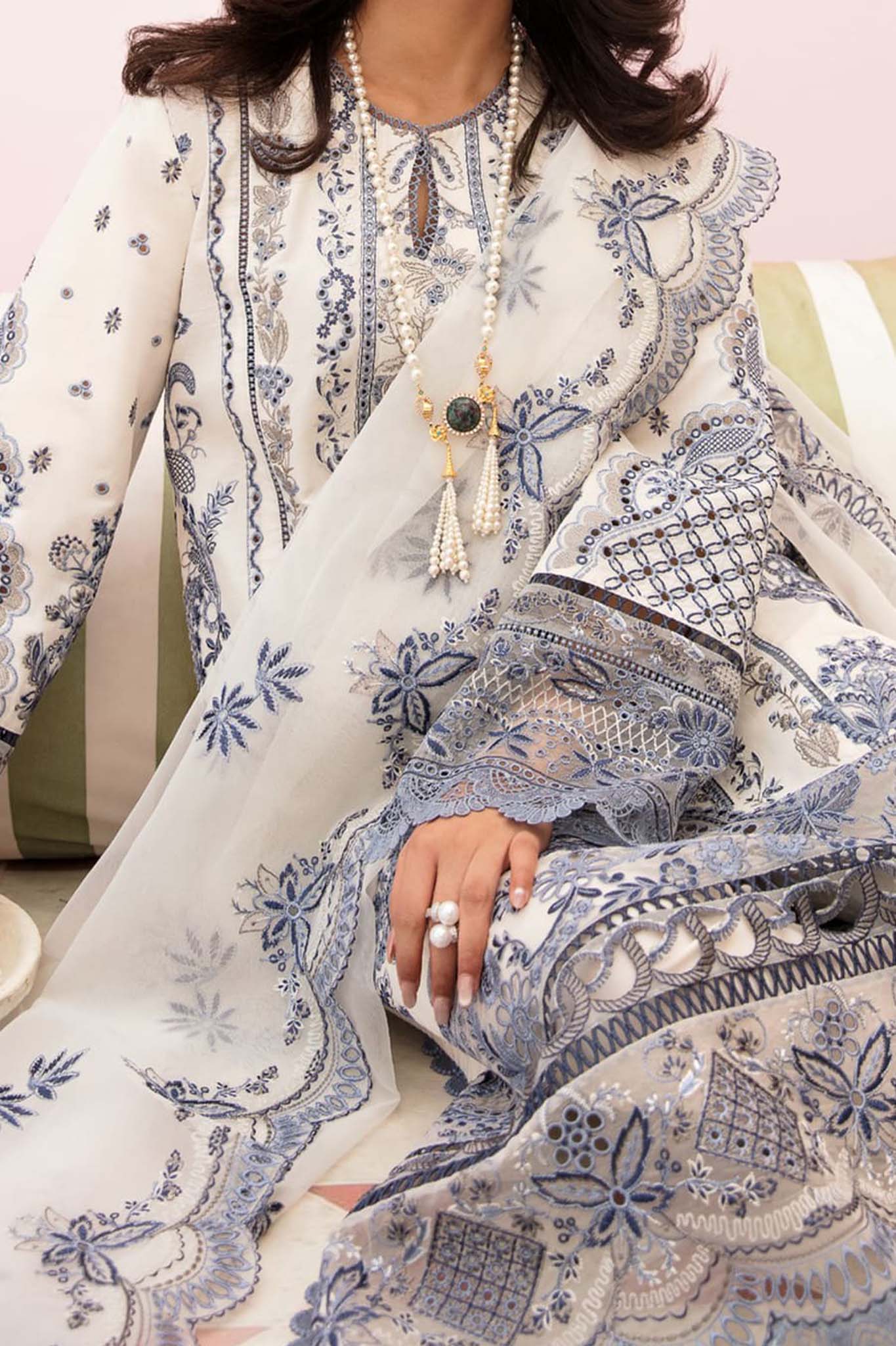 Afrozeh Unstitched 3 Piece Festive Chikankari Lawn Collection'2023-05-Snow Lagoon
