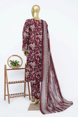 Bin Saeed Stitched 3 Piece Exclusive Printed Lawn Vol-13 Suit-LSM-3245-MAROON