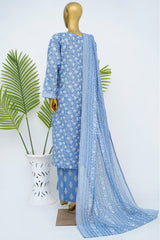 Bin Saeed Stitched 3 Piece Exclusive Printed Lawn Vol-15 Suit-LSM-3323-L.BLUE