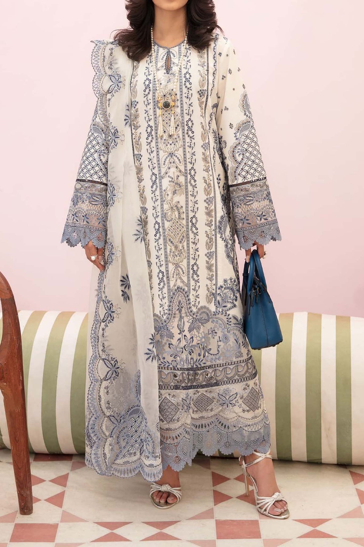 Afrozeh Unstitched 3 Piece Festive Chikankari Lawn Collection'2023-05-Snow Lagoon