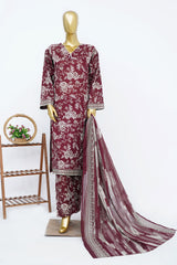 Bin Saeed Stitched 3 Piece Exclusive Printed Lawn Vol-13 Suit-LSM-3245-MAROON