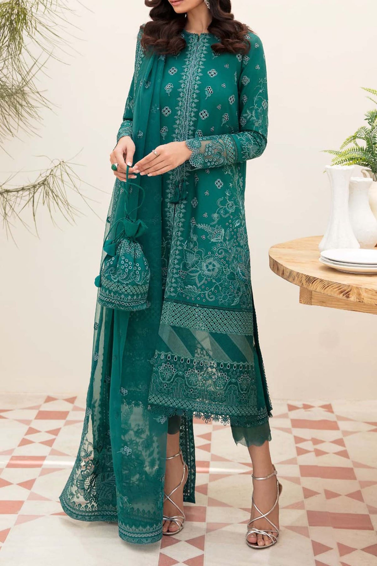 Afrozeh Unstitched 3 Piece Festive Chikankari Lawn Collection'2023-04-Tiffany Blue