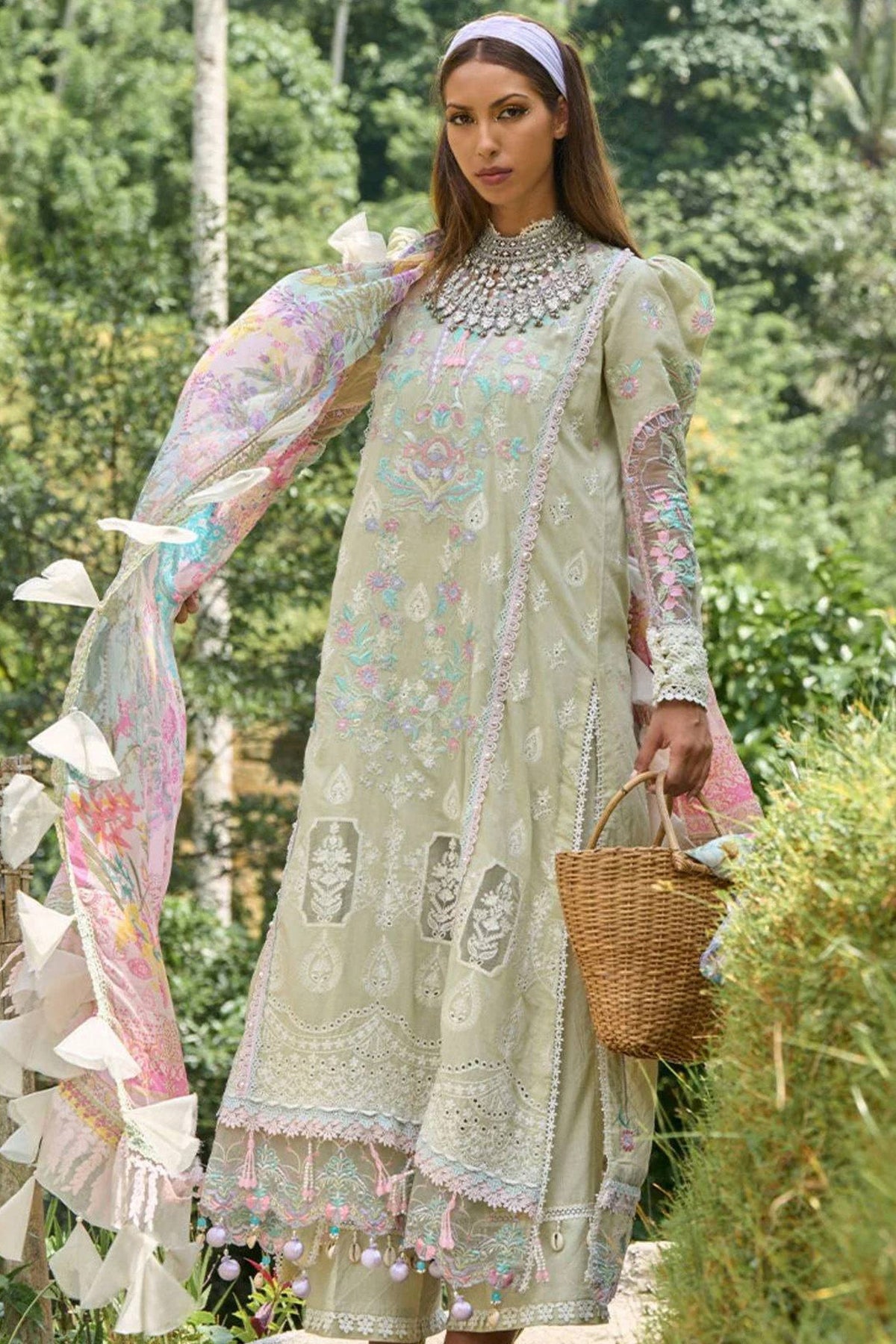 Zoha by Ansab Jahangir Unstitched 3 Piece Luxury Lawn Collection'2024-AJ-LL24-04-Anthurium