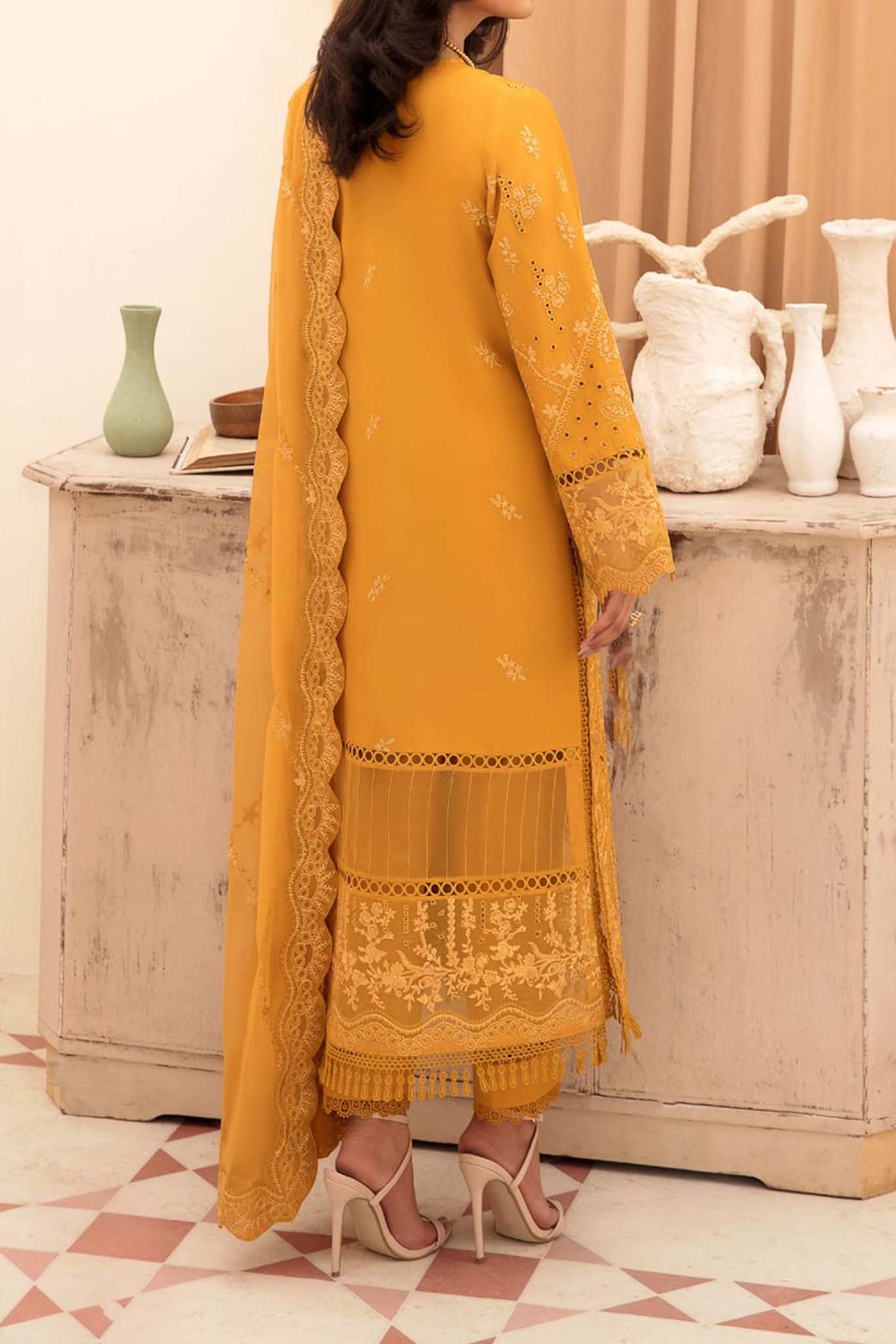 Afrozeh Unstitched 3 Piece Festive Chikankari Lawn Collection'2023-03-Goldenrod