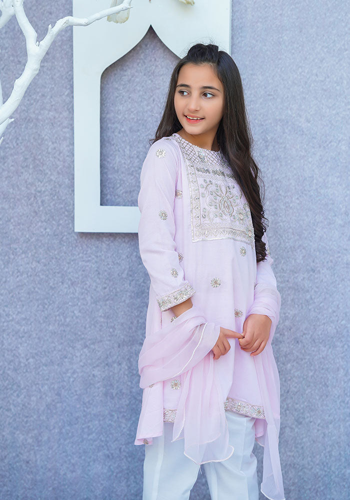 Ochre Clothing Chambray Cotton Embroidered 3 Pc Suit