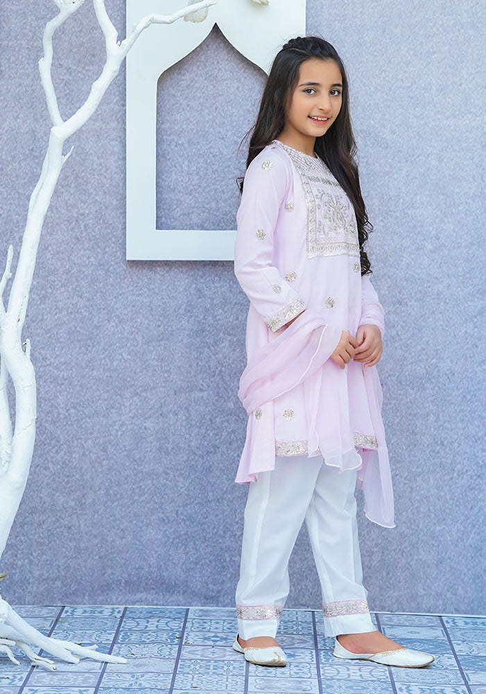 Ochre Clothing Chambray Cotton Embroidered 3 Pc Suit