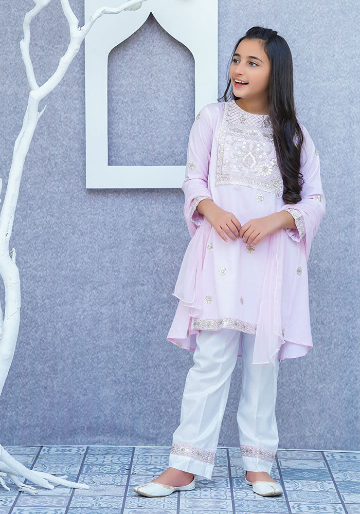 Ochre Clothing Chambray Cotton Embroidered 3 Pc Suit