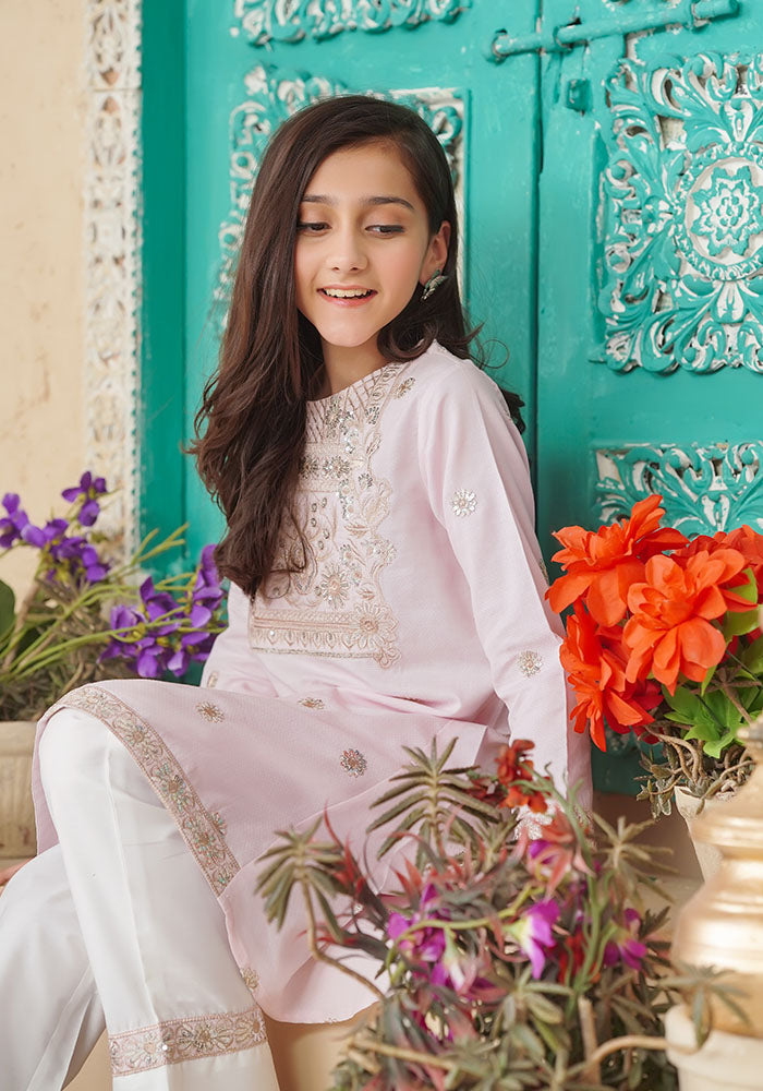 Ochre Clothing Chambray Cotton Embroidered 3 Pc Suit