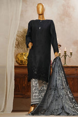 HZ Stitched 3 Piece Solid Emb Chikankari Suit-SSPE-3P-001-BLACK