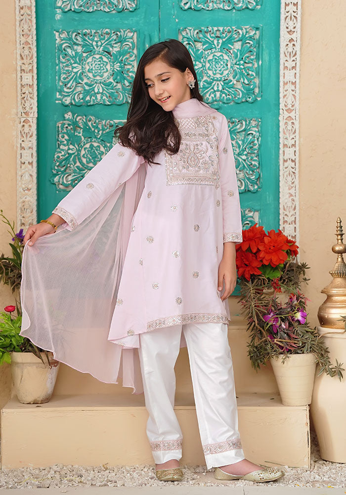 Ochre Clothing Chambray Cotton Embroidered 3 Pc Suit