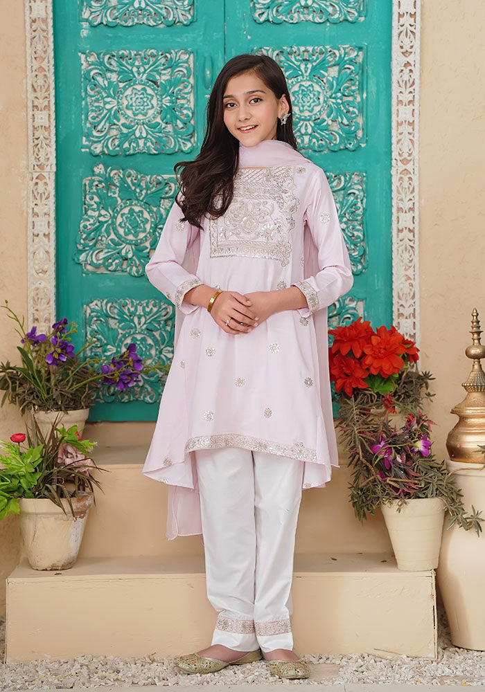 Ochre Clothing Chambray Cotton Embroidered 3 Pc Suit