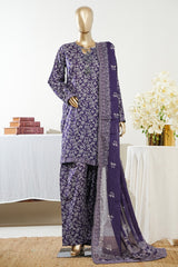 Bin Saeed Stitched 3 Piece Exclusive Printed Lawn Vol-09 Suit-LSM-2935-PURPLE