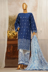 HZ Stitched 3 Piece Solid Emb Chikankari Suit-SSPE-3P-003-NAVY