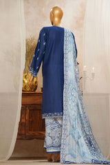 HZ Stitched 3 Piece Solid Emb Chikankari Suit-SSPE-3P-003-NAVY