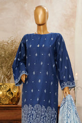 HZ Stitched 3 Piece Solid Emb Chikankari Suit-SSPE-3P-003-NAVY
