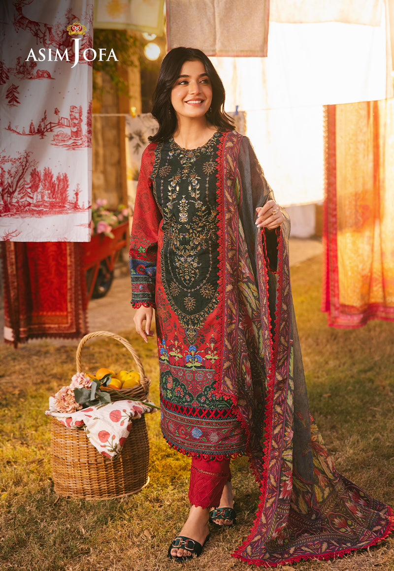 Asim Jofa Prints Unstitched Drop 2 Ajubj-06 Printed Embroidered Lawn 3 Pc