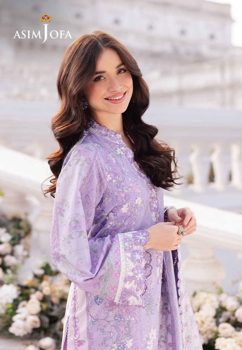 Asim Jofa Charmeuse Silk Ajrs-01 Digitally Printed Embroidered Grip 3 Pcs