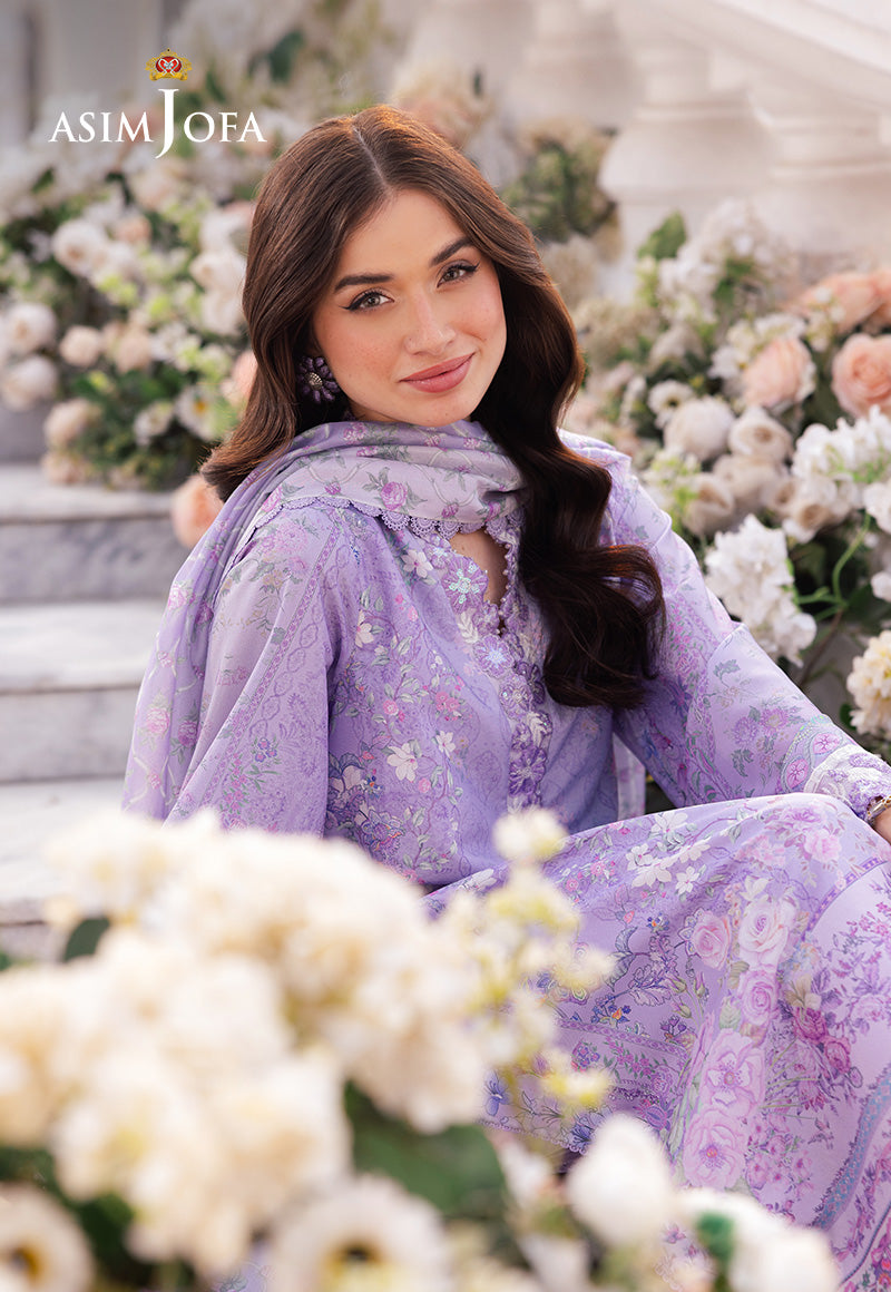 Asim Jofa Charmeuse Silk Ajrs-01 Digitally Printed Embroidered Grip 3 Pcs