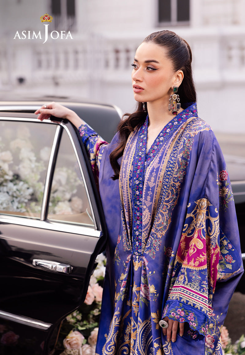 Asim Jofa Charmeuse Silk Ajrs-06 Digitally Printed Embroidered Blended Silk 1 Pc