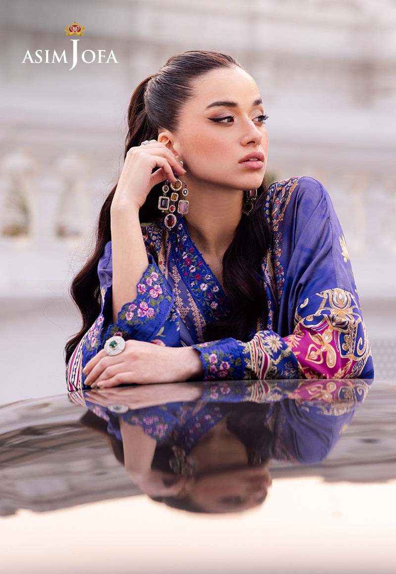 Asim Jofa Charmeuse Silk Ajrs-06 Digitally Printed Embroidered Blended Silk 1 Pc