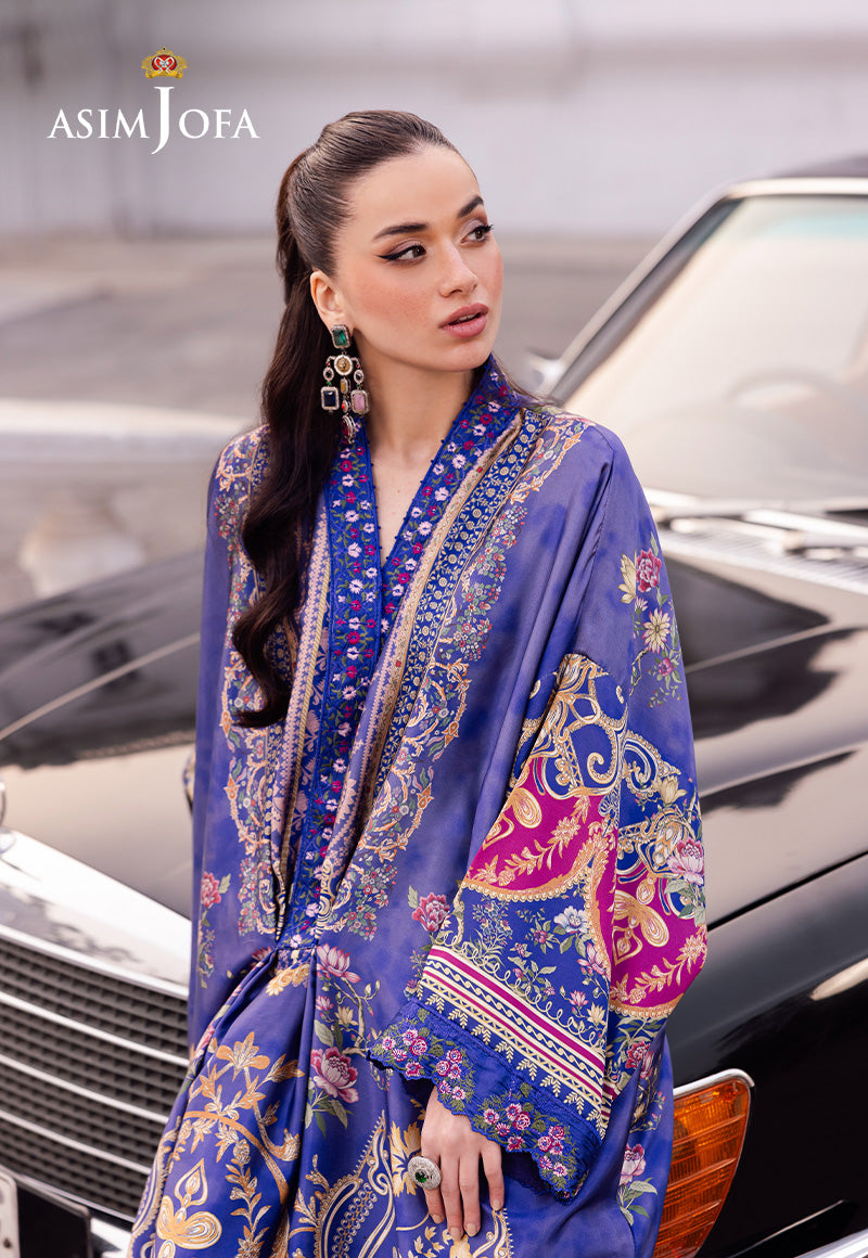 Asim Jofa Charmeuse Silk Ajrs-06 Digitally Printed Embroidered Blended Silk 1 Pc