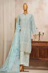 HZ Stitched 3 Piece Solid Emb Chikankari Suit-SSPE-3P-005-BABY BLUE