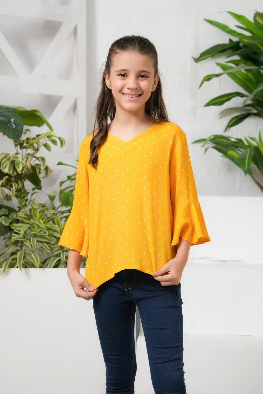 Sprinkles Stitched 1 Piece Summer Shirts Kids Collection'2025-Allover Dot Print Frill Sleeves Top