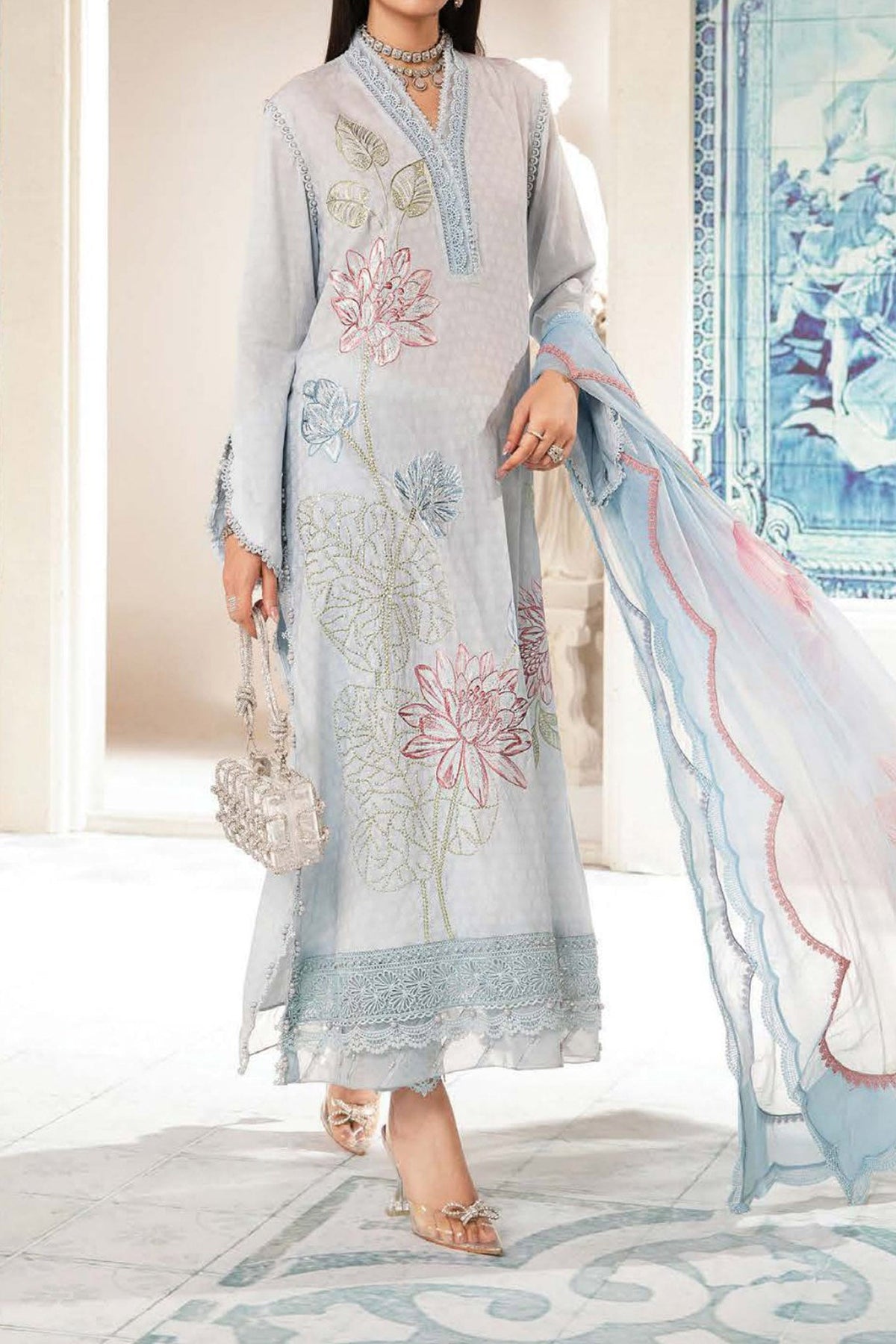 M Prints By Maria B Unstitched 3 Piece Luxury Emb Lawn Eid 2 Edit Collection'2024-MPT-2201-B