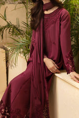 Luxe By Azure Unstitched 3 Piece Premium Cambric Suit-01-Berry Delight