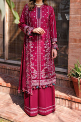 Kaavish By Farasha Unstitched 3 Piece Eid Festive Lawn Suit-01-Garnet Glam