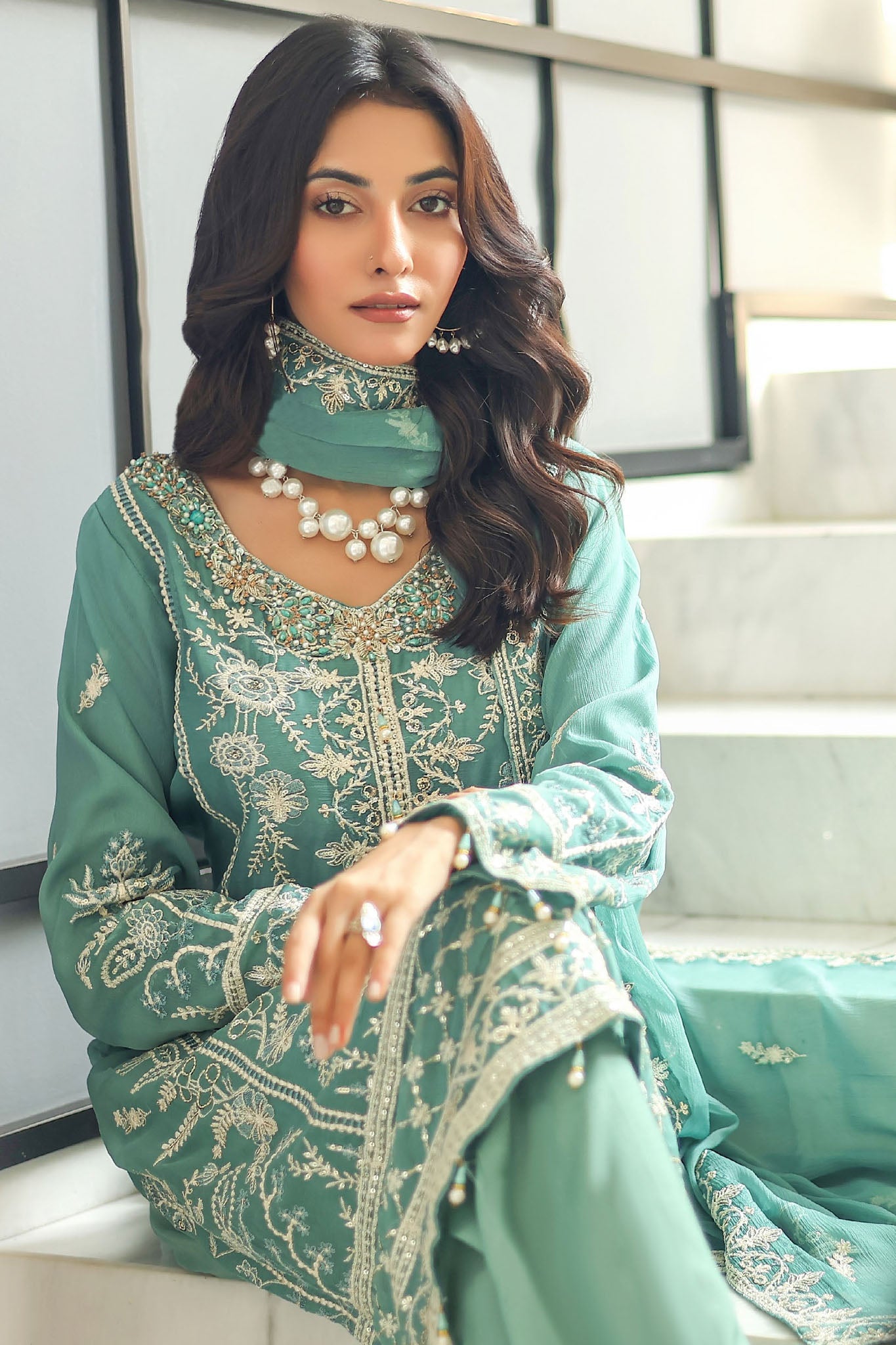 Mushq By Azmeerah Stitched 3 Piece Luxury Chiffon Pret Collection-01-Majestic Hue