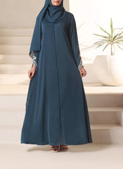 Hijab Ul Hareem Royal Teal Hand Work Abaya | 0116-J-1101